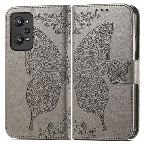 Leather Case Stands Butterfly Flip Cover Holder for Realme Q5 Pro 5G Gray