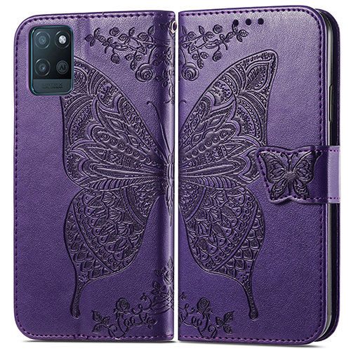 Leather Case Stands Butterfly Flip Cover Holder for Realme V11 5G Purple