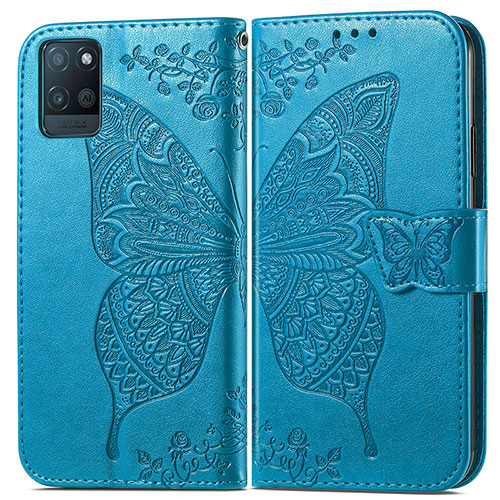 Leather Case Stands Butterfly Flip Cover Holder for Realme V11s 5G Blue