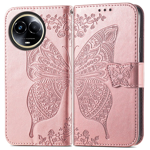 Leather Case Stands Butterfly Flip Cover Holder for Realme V50 5G Rose Gold