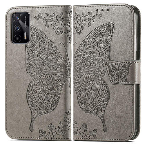 Leather Case Stands Butterfly Flip Cover Holder for Realme X7 Max 5G Gray