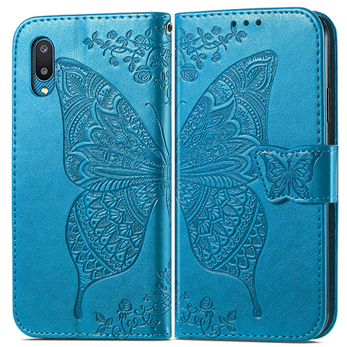 Leather Case Stands Butterfly Flip Cover Holder for Samsung Galaxy A02 Blue