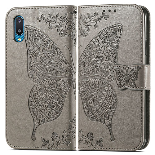 Leather Case Stands Butterfly Flip Cover Holder for Samsung Galaxy A02 Gray
