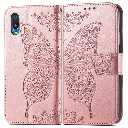 Leather Case Stands Butterfly Flip Cover Holder for Samsung Galaxy A02 Pink