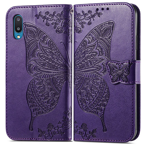 Leather Case Stands Butterfly Flip Cover Holder for Samsung Galaxy A02 Purple