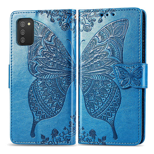 Leather Case Stands Butterfly Flip Cover Holder for Samsung Galaxy A02s Blue