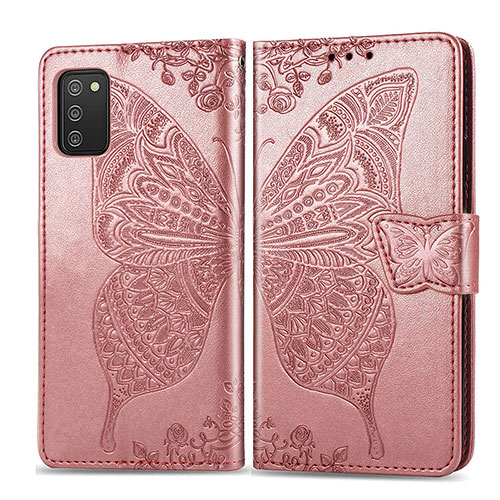 Leather Case Stands Butterfly Flip Cover Holder for Samsung Galaxy A02s Pink