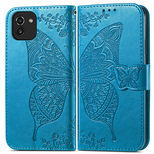 Leather Case Stands Butterfly Flip Cover Holder for Samsung Galaxy A03 Blue