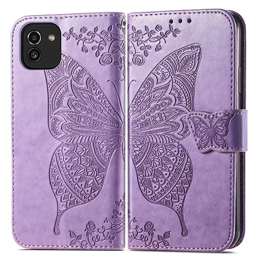 Leather Case Stands Butterfly Flip Cover Holder for Samsung Galaxy A03 Clove Purple