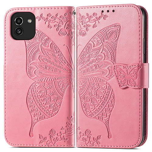 Leather Case Stands Butterfly Flip Cover Holder for Samsung Galaxy A03 Hot Pink