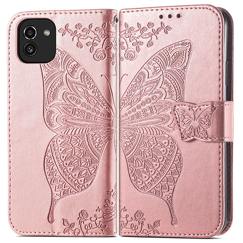 Leather Case Stands Butterfly Flip Cover Holder for Samsung Galaxy A03 Pink