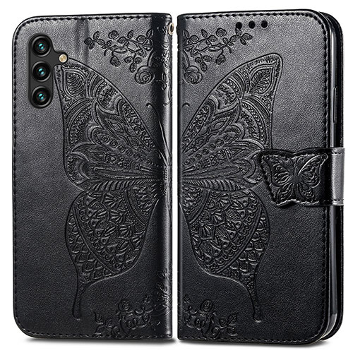 Leather Case Stands Butterfly Flip Cover Holder for Samsung Galaxy A04s Black