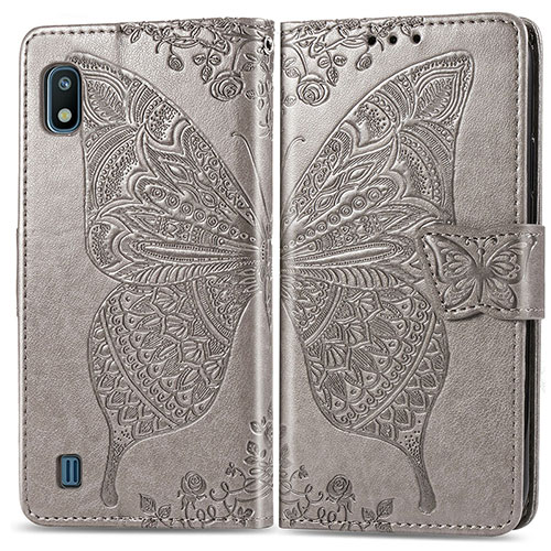 Leather Case Stands Butterfly Flip Cover Holder for Samsung Galaxy A10 Gray