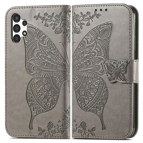 Leather Case Stands Butterfly Flip Cover Holder for Samsung Galaxy A13 4G Gray