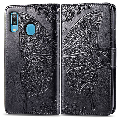 Leather Case Stands Butterfly Flip Cover Holder for Samsung Galaxy A20 Black