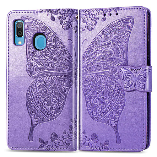 Leather Case Stands Butterfly Flip Cover Holder for Samsung Galaxy A20 Clove Purple