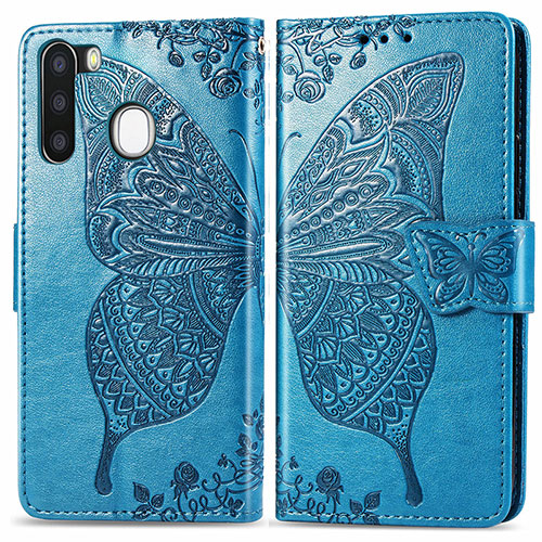 Leather Case Stands Butterfly Flip Cover Holder for Samsung Galaxy A21 European Blue