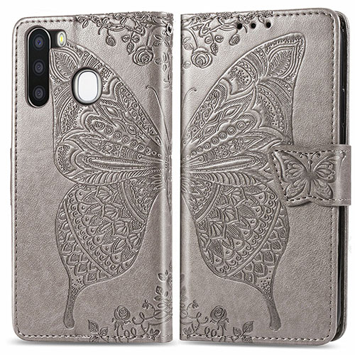 Leather Case Stands Butterfly Flip Cover Holder for Samsung Galaxy A21 European Gray