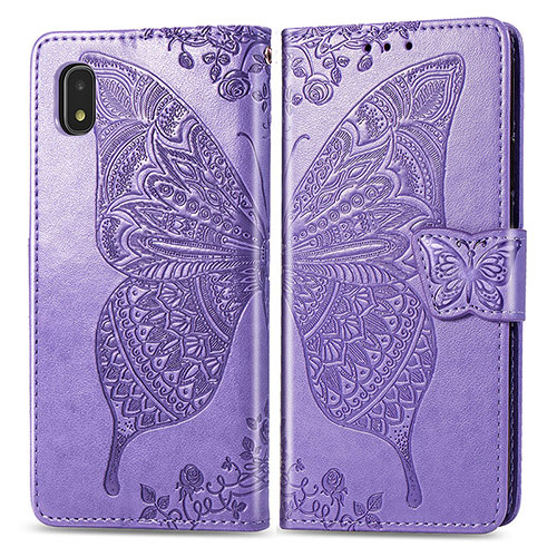 Leather Case Stands Butterfly Flip Cover Holder for Samsung Galaxy A21 SC-42A Clove Purple