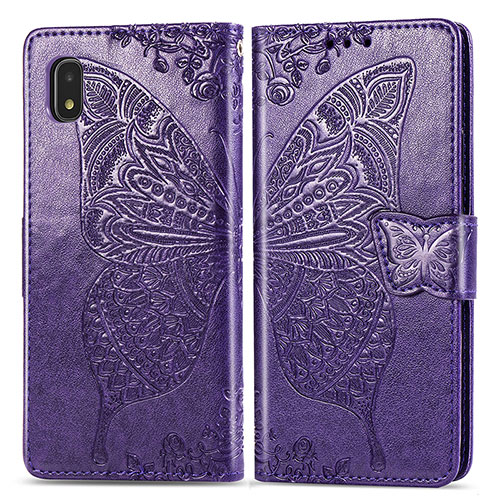 Leather Case Stands Butterfly Flip Cover Holder for Samsung Galaxy A21 SC-42A Purple