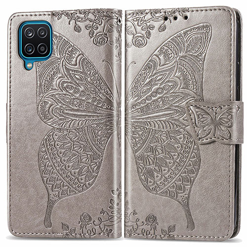 Leather Case Stands Butterfly Flip Cover Holder for Samsung Galaxy A22 4G Gray