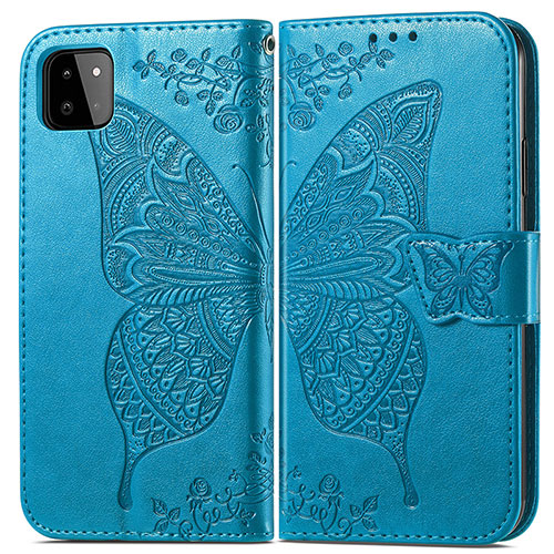 Leather Case Stands Butterfly Flip Cover Holder for Samsung Galaxy A22 5G Blue