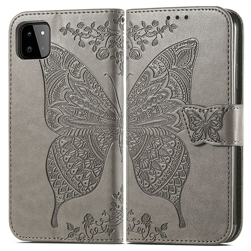 Leather Case Stands Butterfly Flip Cover Holder for Samsung Galaxy A22 5G Gray