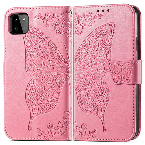 Leather Case Stands Butterfly Flip Cover Holder for Samsung Galaxy A22 5G Hot Pink