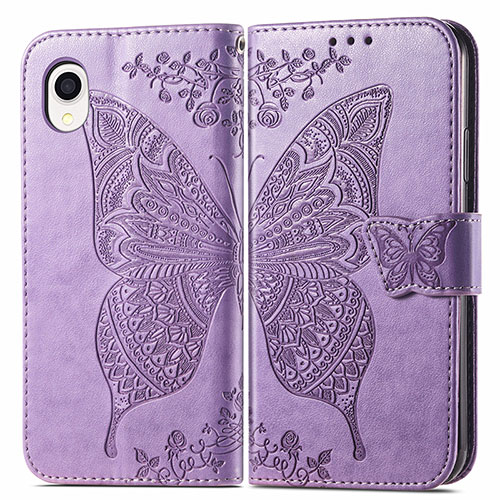 Leather Case Stands Butterfly Flip Cover Holder for Samsung Galaxy A22 5G SC-56B Clove Purple