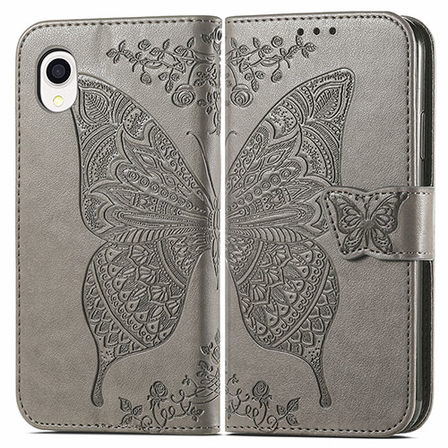 Leather Case Stands Butterfly Flip Cover Holder for Samsung Galaxy A22 5G SC-56B Gray