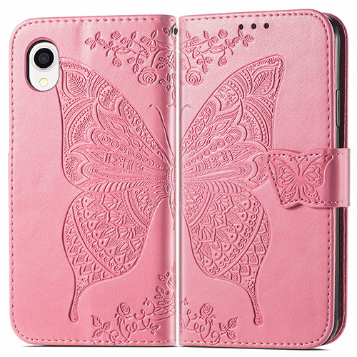 Leather Case Stands Butterfly Flip Cover Holder for Samsung Galaxy A22 5G SC-56B Hot Pink