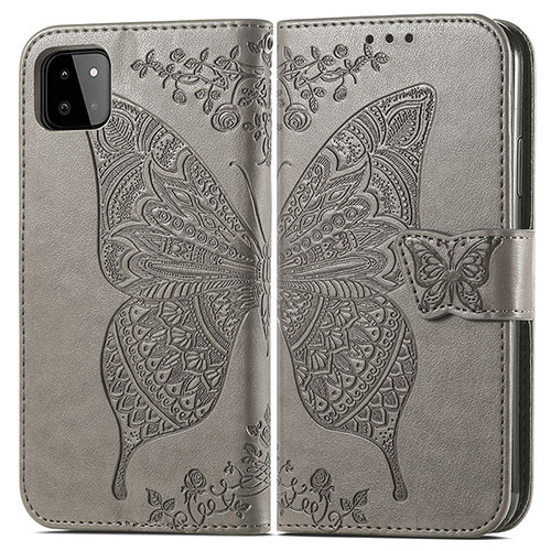 Leather Case Stands Butterfly Flip Cover Holder for Samsung Galaxy A22s 5G Gray