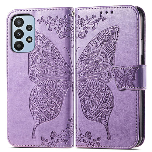 Leather Case Stands Butterfly Flip Cover Holder for Samsung Galaxy A23 4G Clove Purple