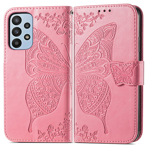 Leather Case Stands Butterfly Flip Cover Holder for Samsung Galaxy A23 4G Hot Pink