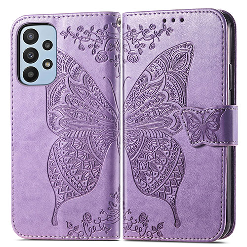 Leather Case Stands Butterfly Flip Cover Holder for Samsung Galaxy A23 5G Clove Purple