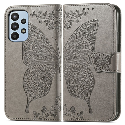 Leather Case Stands Butterfly Flip Cover Holder for Samsung Galaxy A23 5G Gray