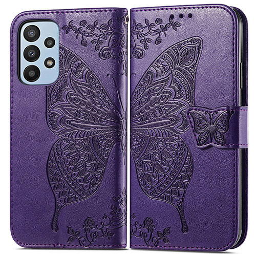 Leather Case Stands Butterfly Flip Cover Holder for Samsung Galaxy A23 5G Purple