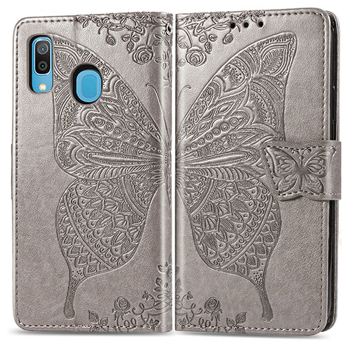 Leather Case Stands Butterfly Flip Cover Holder for Samsung Galaxy A30 Gray