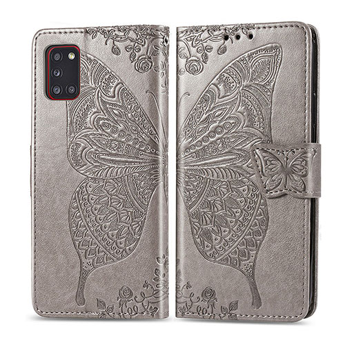 Leather Case Stands Butterfly Flip Cover Holder for Samsung Galaxy A31 Gray