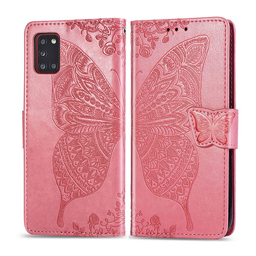 Leather Case Stands Butterfly Flip Cover Holder for Samsung Galaxy A31 Hot Pink