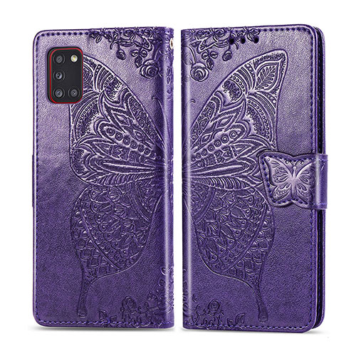 Leather Case Stands Butterfly Flip Cover Holder for Samsung Galaxy A31 Purple