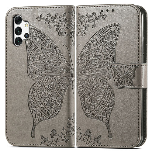 Leather Case Stands Butterfly Flip Cover Holder for Samsung Galaxy A32 4G Gray