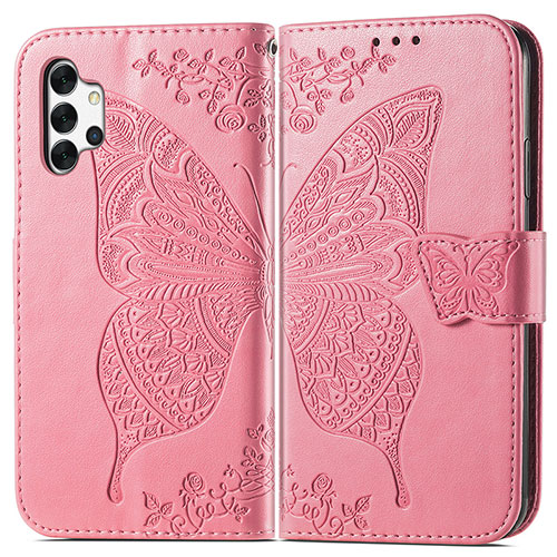 Leather Case Stands Butterfly Flip Cover Holder for Samsung Galaxy A32 5G Hot Pink