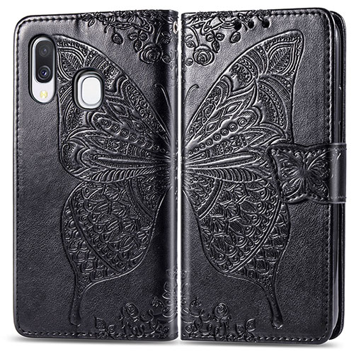 Leather Case Stands Butterfly Flip Cover Holder for Samsung Galaxy A40 Black