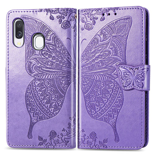 Leather Case Stands Butterfly Flip Cover Holder for Samsung Galaxy A40 Clove Purple