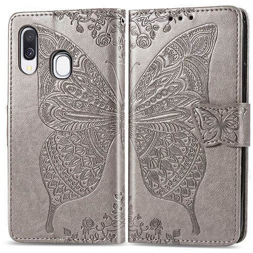 Leather Case Stands Butterfly Flip Cover Holder for Samsung Galaxy A40 Gray