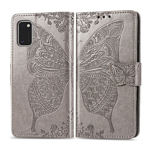 Leather Case Stands Butterfly Flip Cover Holder for Samsung Galaxy A41 Gray