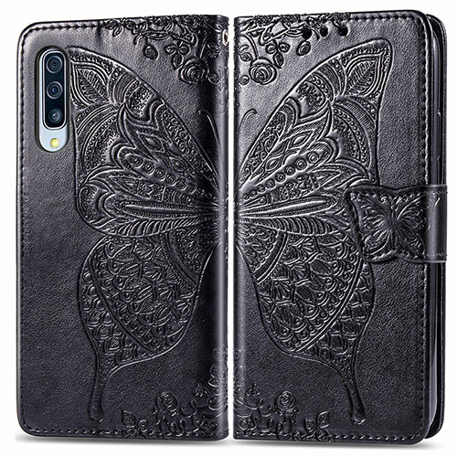 Leather Case Stands Butterfly Flip Cover Holder for Samsung Galaxy A50 Black