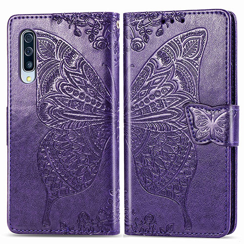 Leather Case Stands Butterfly Flip Cover Holder for Samsung Galaxy A50 Purple