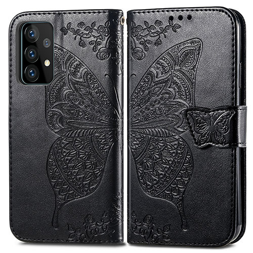 Leather Case Stands Butterfly Flip Cover Holder for Samsung Galaxy A52 4G Black